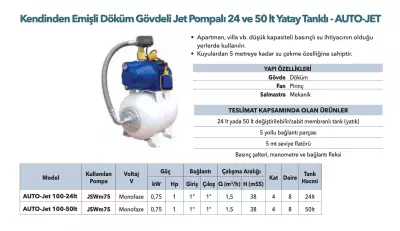 ETNA JET 100-50 WS 50 Lt Tanklı Kendinden Emişli Jet Hidrofor – 4 Kat / 8 Daire - 2