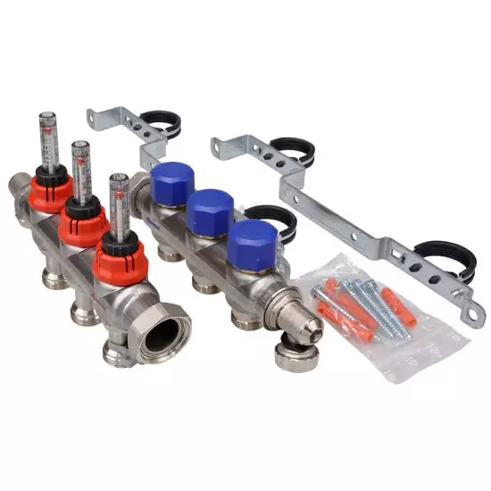 FRÄNKISCHE Profitherm Debi Göstergeli Paslanmaz Çelik Kollektör Seti 3 Ağızlı – Yerden Isıtma Kollektörü - 1