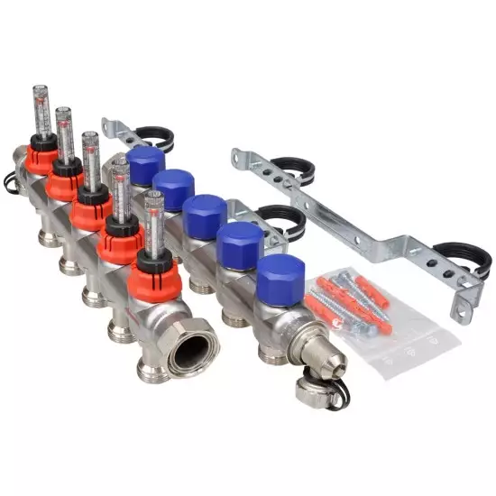 FRÄNKISCHE Profitherm Debi Göstergeli Paslanmaz Çelik Kollektör Seti 5 Ağızlı – Yerden Isıtma Kollektörü - 1