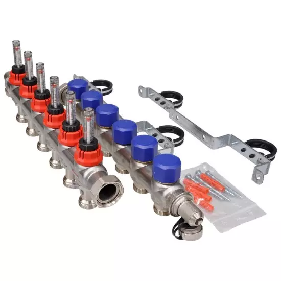 FRÄNKISCHE Profitherm Debi Göstergeli Paslanmaz Çelik Kollektör Seti 6 Ağızlı – Yerden Isıtma Kollektörü - 1