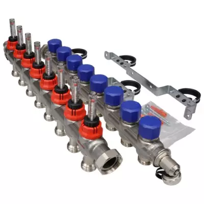 FRÄNKISCHE Profitherm Debi Göstergeli Paslanmaz Çelik Kollektör Seti 7 Ağızlı – Yerden Isıtma Kollektörü - 1