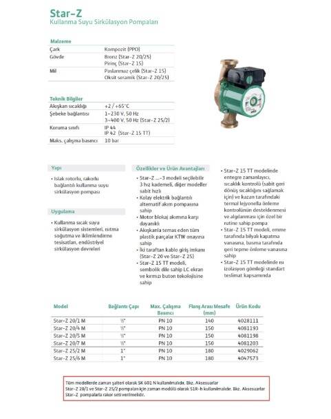 Wilo Star Z 20/1 Bronz Gövdeli Resirkülasyon Pompası (½