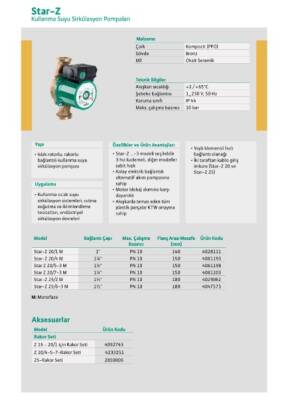 Wilo Star Z 20/5-3M Bronz Gövdeli Re-Sirkülasyon Pompası (¾