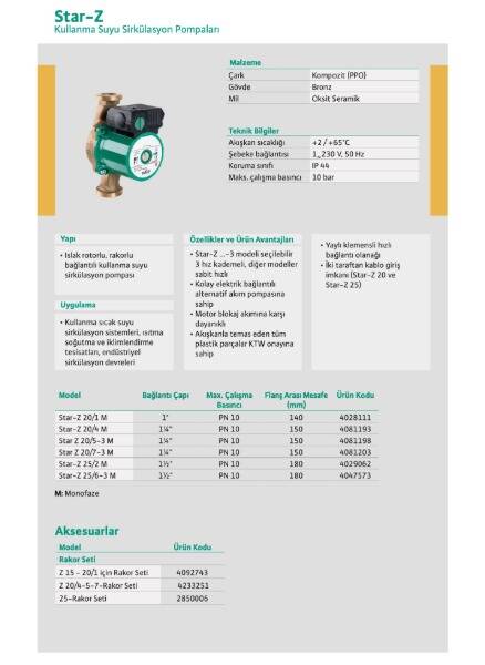 Wilo Star Z 25/6 Bronz Gövdeli Re-Sirkülasyon Pompası (1