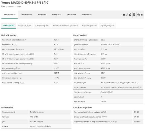 Wilo Yonos MAXO D 40/0,5-8 İkiz (Çift) Sirkülasyon Pompası (DN40 – 220 mm) - 3